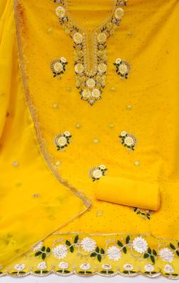 Women's yellow embroidered georgette dress material 2