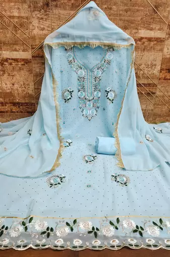 Women's sky blue embroidered georgette dress material