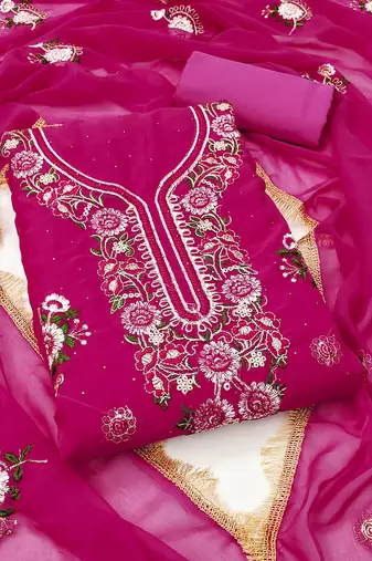 Women's magenta unstitched embroidered georgette dress material 