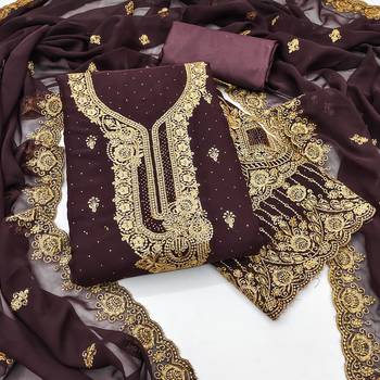 Women's purple embroidered georgette dress material 1