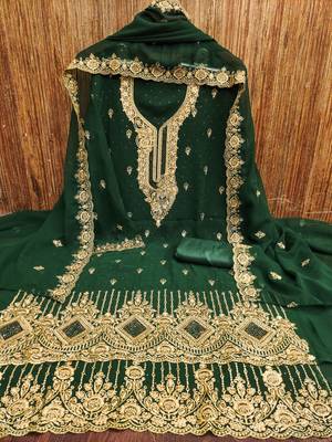 Women's green embroidered georgette dress material 2