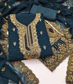 Women's blue embroidered georgette dress material