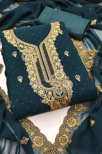 Women's blue embroidered georgette dress material