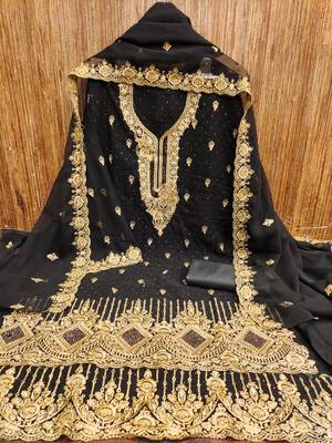 Women's black embroidered georgette dress material 2