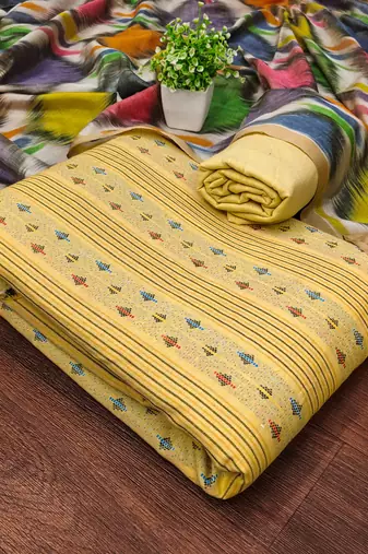 Women's yellow unstitched weaving cotton jacquard dress material 