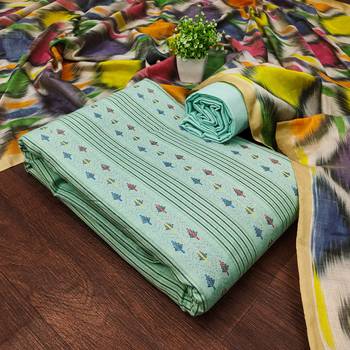 Women's sea green weaving cotton jacquard dress material 1