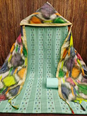 Women's sea green weaving cotton jacquard dress material 2