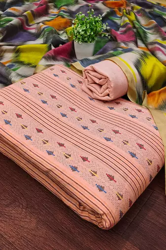 Women's peach unstitched weaving cotton jacquard dress material 