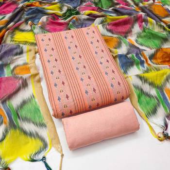 Women's peach weaving cotton jacquard dress material 3
