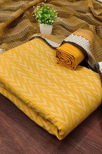 Women's yellow unstitched weaving cotton jacquard dress material 