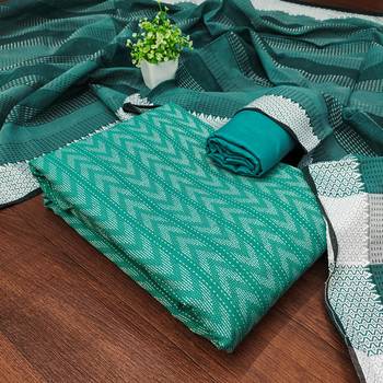Women's sea green weaving cotton jacquard dress material 1