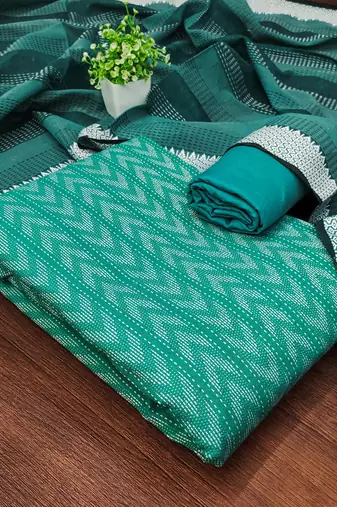 Women's sea green unstitched weaving cotton jacquard dress material 