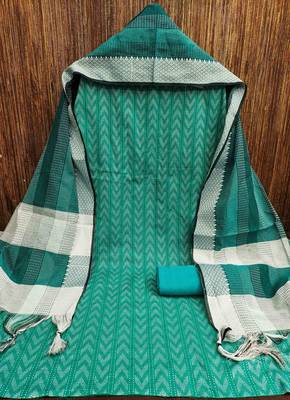 Women's sea green weaving cotton jacquard dress material 2