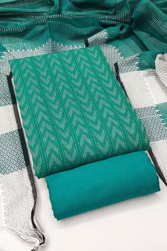 Women's sea green weaving cotton jacquard dress material