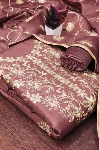 Women's purple unstitched embroidered jalpari silk dress material 