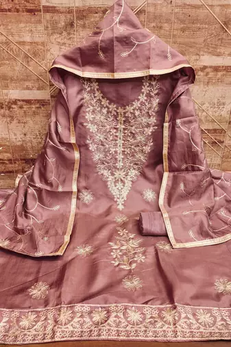 Women's purple embroidered jalpari silk dress material