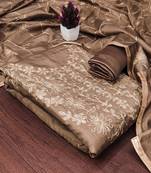 Women's light brown unstitched embroidered jalpari silk dress material