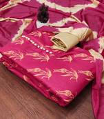 Women's pink unstitched print slub cotton dress material