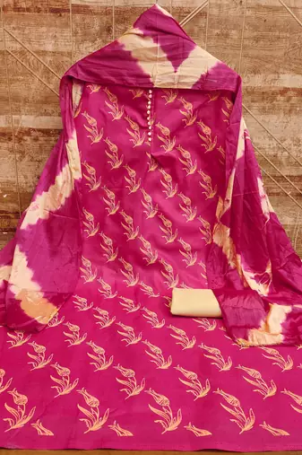 Women's pink print slub cotton dress material