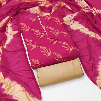 Women's pink print slub cotton dress material 3