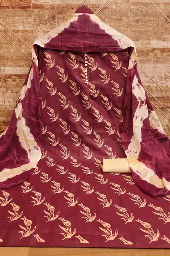 Women's maroon print slub cotton dress material