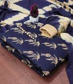 Women's blue print slub cotton dress material