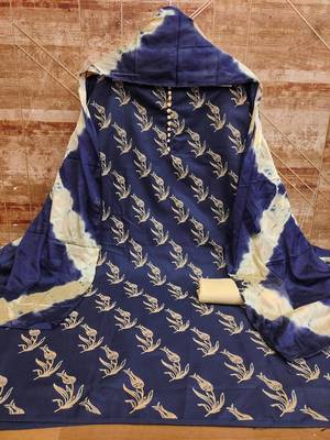 Women's blue print slub cotton dress material 2