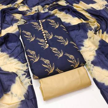 Women's blue print slub cotton dress material 3