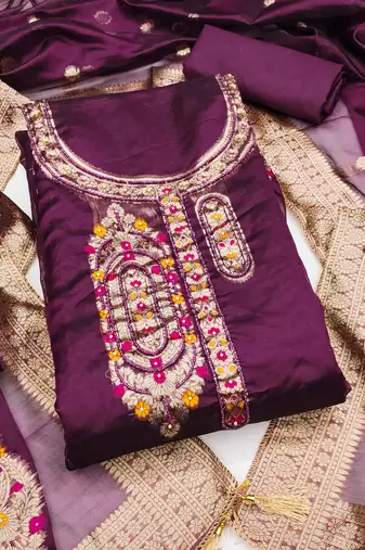 Women's purple unstitched woven jacquard dress material 