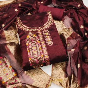 Women's maroon woven jacquard dress material 1