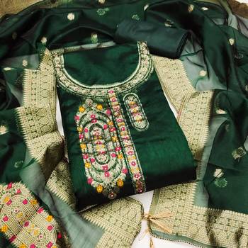Women's green woven jacquard dress material 1