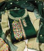 Women's green unstitched woven jacquard dress material