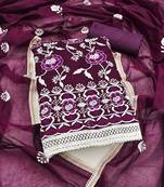 Women's purple unstitched embroidered chanderi cotton dress material 