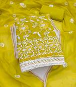 Women's light green unstitched embroidered chanderi cotton dress material