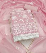 Women's baby pink embroidered chanderi cotton dress material