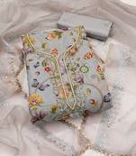 Women's light grey embroidered organza dress material