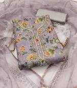 Women's grey unstitched embroidered organza dress material