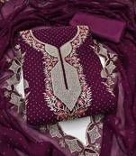 Women's voilet unstitched embroidered georgette dress material