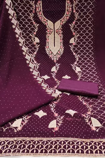 Women's voilet embroidered georgette dress material