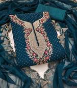 Women's teal blue embroidered georgette dress material