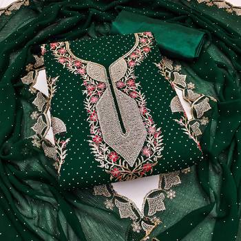 Women's green embroidered georgette dress material 1