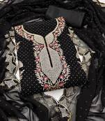 Women's black embroidered georgette dress material