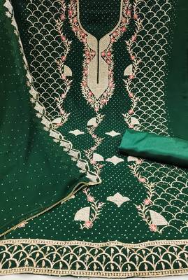 Women's green embroidered georgette dress material 2