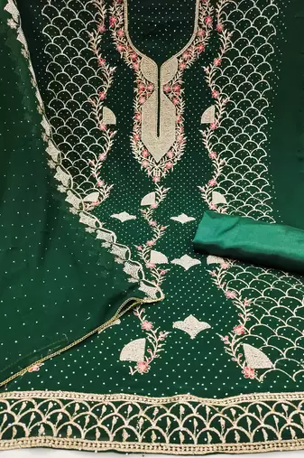 Women's green embroidered georgette dress material