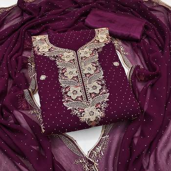 Women's voilet embroidered georgette dress material 1