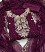 Women's voilet unstitched embroidered georgette dress material
