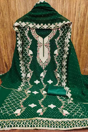 Women's green embroidered georgette dress material