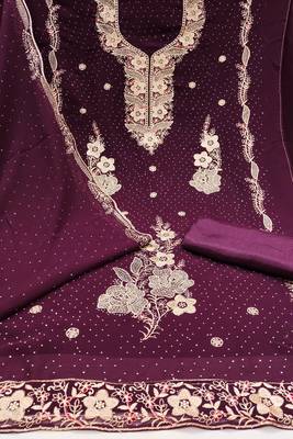 Women's voilet embroidered georgette dress material 2