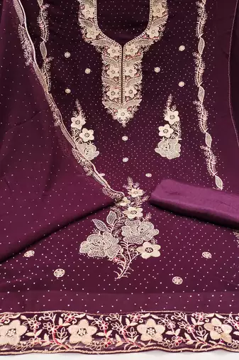 Women's voilet embroidered georgette dress material