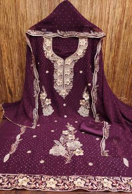 Women's voilet embroidered georgette dress material 3